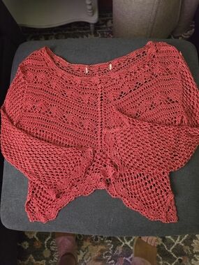 VINTAGE Crochet Openwork Women’s Top- Coral Pink